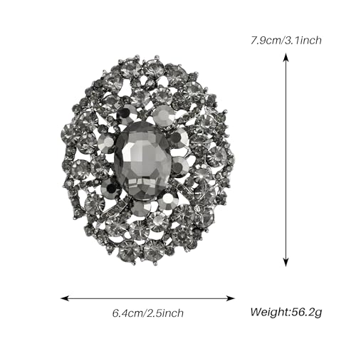 Image of SELOVO Big Large Rhinestone Oval Glitter Brooch Pin Jewelry Accessory Gold Tone