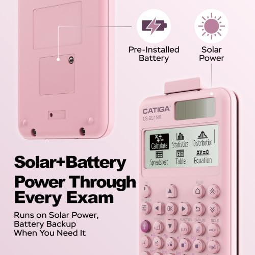 Image of CATIGA Pink Scientific Calculator with Textbook-Style HD Display, Solar & Battery Scientific Calculators for College, High School & Engineering Students, Icon Menu & Magnetic Hard Case, CS-991NX