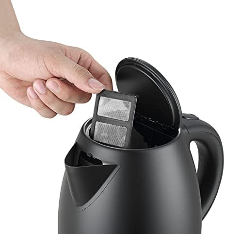Belaco Electric Kettle Stainless Steel Housing 1.7L Fast Boil Cordless 360° Rotation Removable Water Filter 1800-2200W UK Plug Auto Shut-Off & Boil-Dry Protection (Black) (Black)