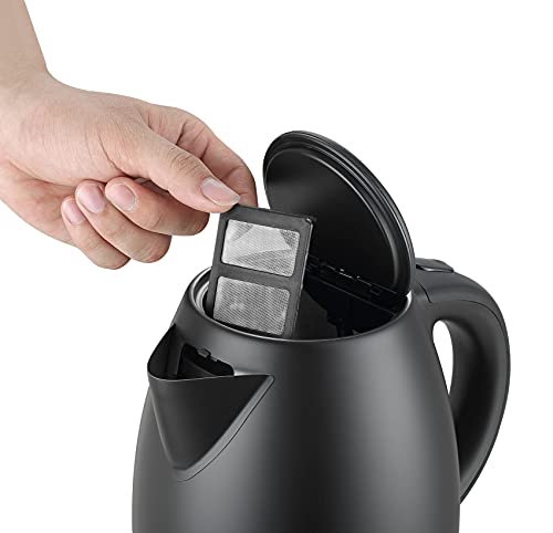 Belaco Electric Kettle Stainless Steel Housing 1.7L Fast Boil Cordless 360° Rotation Removable Water Filter 1800-2200W UK Plug Auto Shut-Off & Boil-Dry Protection (Black) (Black) - Image 4