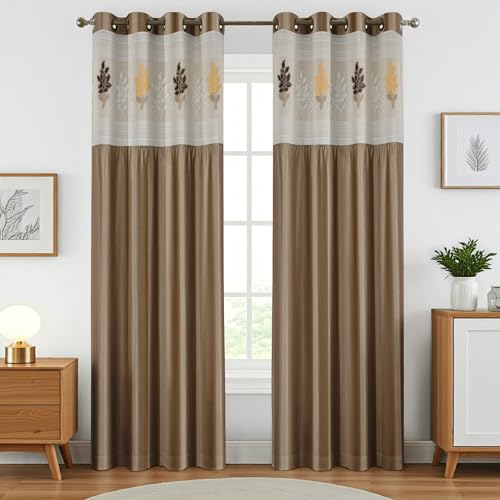 Image of LaVichitra 1 Piece Semi Sheer Floral Net Curtain - 7 X 4 Feet, Door Curtains, Hazelwood