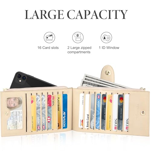 Image of Travelambo Leather Wallets for Women Slim RFID Blocking Bifold Credit Card Holder Wallet