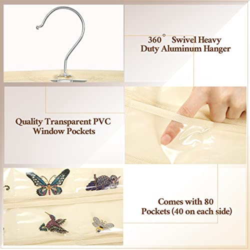 Kenning 6 Pcs Hanging Jewelry Organizer Storage Roll With 80 Pockets, Dual Sided Hanging Women Girl Jewelry Holder Hanging Accessories Holder Closet Earring Storage For Earring Necklace Bracelet Ring #TOP2