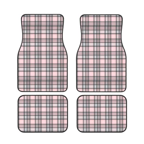 Alfombrillas de coche tartán rosa y gris para viajes familiares cómodos
