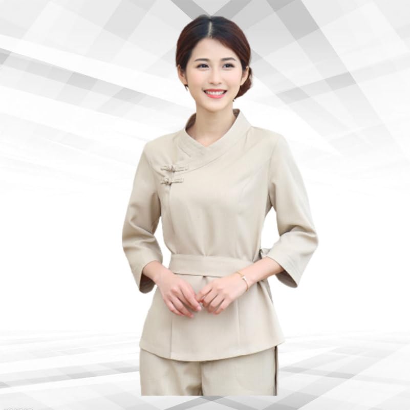 Hemobllo Traje De Técnico De Belleza Ropa Spa Y Estética Uniforme Peluquería Para Teñir El Cabello Diseño Ajustable Con Correa De Cintura Escote Limpio Talla Xl