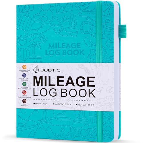 JUBTIC Auto Mileage Log Book for Taxes,Vehicle Maintenance Log Book, Miles Log Book for Car with Odometer,Expense,Gas Consumption & Lubrication,Repairs and Accessories,1674 Entries,A5 Size(Turquoise)