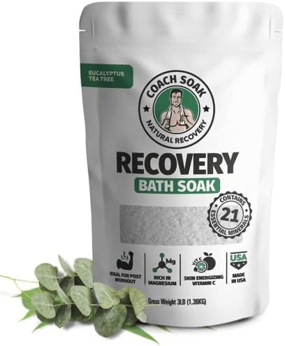 Coach Soak: Recovery Bath Soak – Rejuvenating Post Workout Natural Magnesium Flakes -21 Minerals, Essential Oils & Dead Sea Bath Salts -Absorbs Faster Than Epsom Salts for Soaking(Eucalyptus Tea Tree)