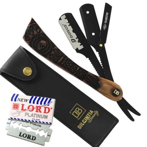 Navalhete para Barba Profissional Aço Inox Preto Cabo Madeira Nobre Talhada + Case Navalha Barbeiro Acabamento Barba Bigode Cabelo