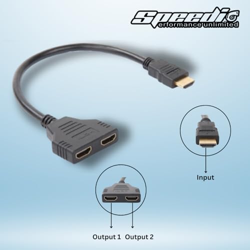 Image of Speedio HDMI Splitter Y Cable 1 in 2 Out - Screen Mirroring with Dual HDMI Port Adapter for Full HD 1080p, 3D, HDTV, PS4, Xbox, Laptop, Monitor, Projector - Pack of (2)