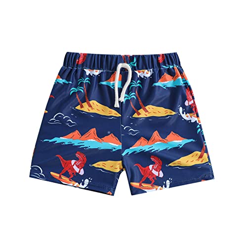 Traje de baño estampado de dinosaurio para niños pequeños, traje de baño, pantalones cortos de playa, bañadores para niños, azul, 3-4 años