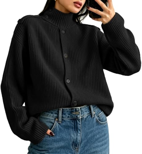 POTILI Women's Cardigan Sweaters High Neck Long Sleeve Tops for Fall Trendy - image 1