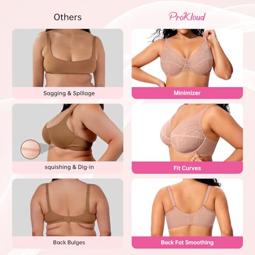 Image of ProKloud Minimizer Bras for Women Full Coverage Supportive Plus Size Unlined Lace Underwire Bra