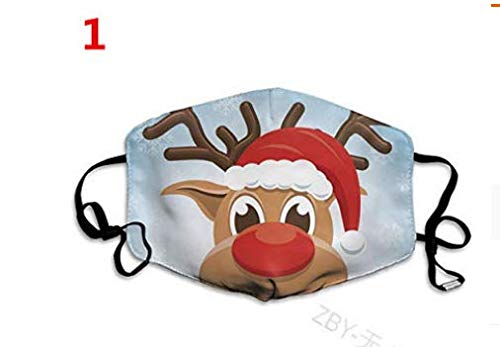 5Pack Cotton Christmas Mask for Children with Filter Pocket with 6 Pcs Replacement Filters-Washable Xmas Face Mask (Christmas Mask B)