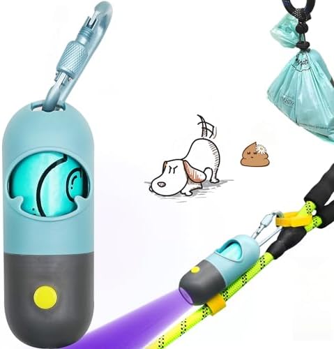 YUCHIYA Dog Poop Bags Holder with UV Flashlight with 1 Roll of Leak-Proof Dog Waste Bags Black Light for for Pet Urine Detector with Built-in LR44 Batteries and Dog Walking Accessories (Crystal Blue) image 4