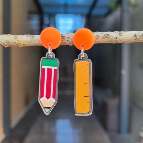 Funny Acrylic Pencil Ruler Paintbrush Paint Earrings Teachers Students Back to School Jewelry Gift for Women3