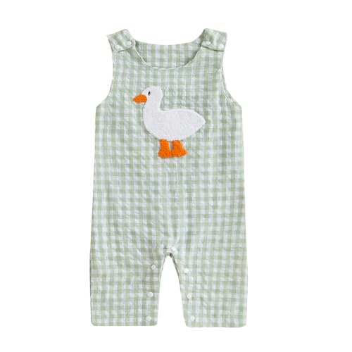 Image of SAYOO Duck Hunter Baby Clothes Baby Boy Mallard Duck Embroidery Bodysuits Jumpsuit Romper One-piece Plaid Hunting Clothes