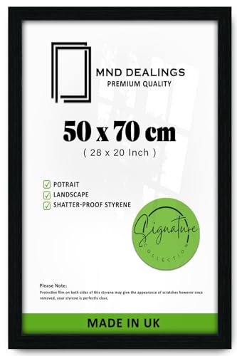 MND Dealings Large Modern 50x 70 cm Poster Frames Eton Wood Perfect For Wall Gallery, Living Room & For Wall Hanging Mount Poster Picture With Styrene Shatterproof Perspex Sheets- Black