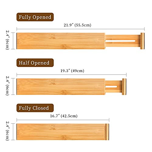 Vaefae Adjustable Bamboo Drawer Dividers, Expandable Drawer Organizer (16.7-21.9 In) For Kitchen, Bedroom, Bathroom, Dresser And Office, 6-Pack #TOP3