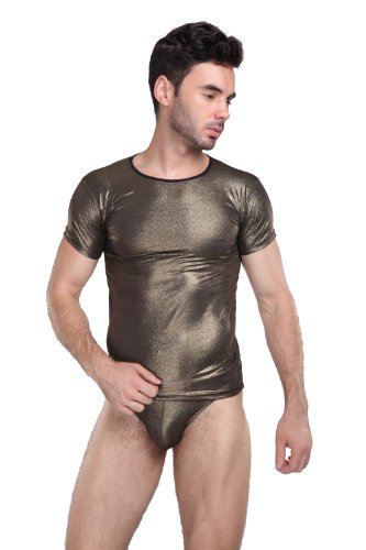T-shirt homme or doré uni vêtement mode masculine tendance col rond confortable