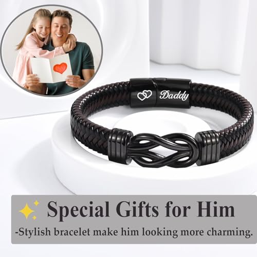 OAVOOK Fathers Day Daddy Gifts Infinity Leather Bracelet for Men Best Dad Gifts Ideas Jewelry for Birthday, Christmas — view 2