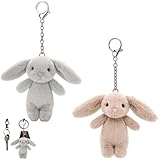 Qnvyw 2 Stück Schlüsselanhänger Hase Plüsch (Braun & Hellgrau...