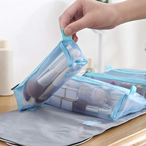 Hanging Roll-Up Makeup Bag Toiletry Carry Pouch with 4 Removable Storage Bags, Travel Organizer for Women Organize Make Up, Cosmetics, First Aid, Medicine, Personal Care, Brush Holder