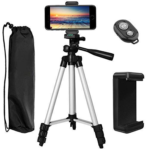 CheetahGrass Phone Tripod, 43' Inch Aluminum Lightweight Portable Camera Tripod +Smartphone Holder +Bluetooth