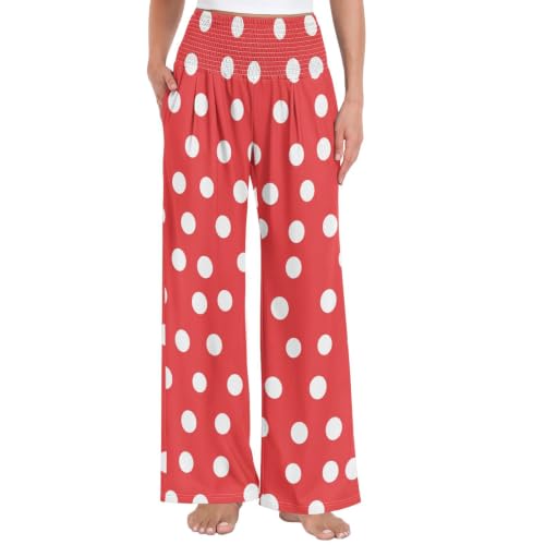 Pantalon de yoga large imprimé à pois taille haute extensible