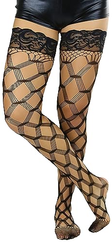 Image of ToBeInStyle Women's Multi-Strand Large Diamond Fence Net Thigh High Stockings