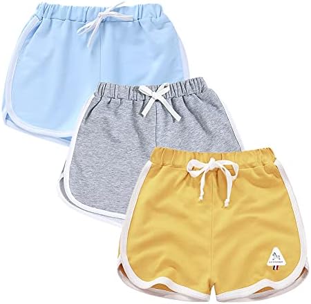 Girls' Active Dolphin Shorts 3 Packs for Kids Bike Running Summer Beach Sports (A3-Blue-Gray-Yellow, 8-10 Years)