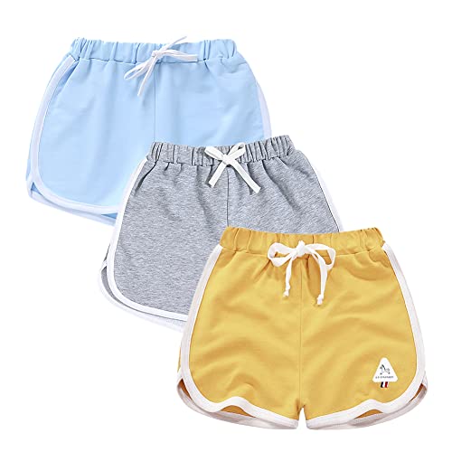 Girls' Active Dolphin Shorts 3 Packs For Kids Bike Running Summer Beach Sports (A3-Blue-Gray-Yellow, 8-10 Years) #TOP28