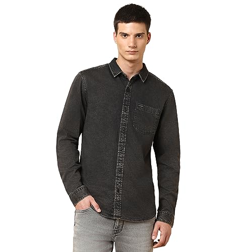 Image of Wrangler Men's Solid Black Denim Shirt (Regular)
