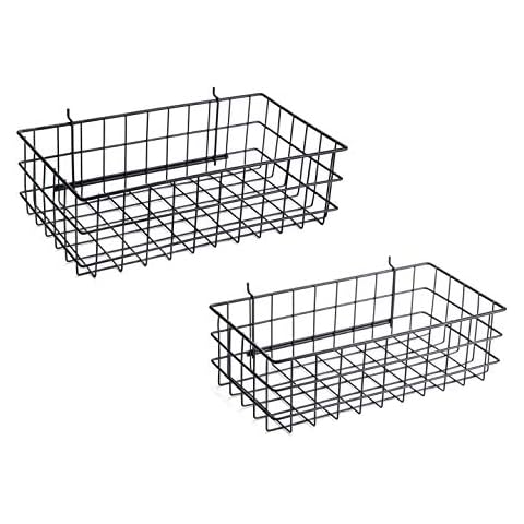 Right Arrange Pegboard Basket Set of 2 - XLarge + Large Size Basket, Black - Hooks to Any Peg Board - Organize Tools, Workbench, Accessories, Garage Storage - Wall Organizer Attachments Cover