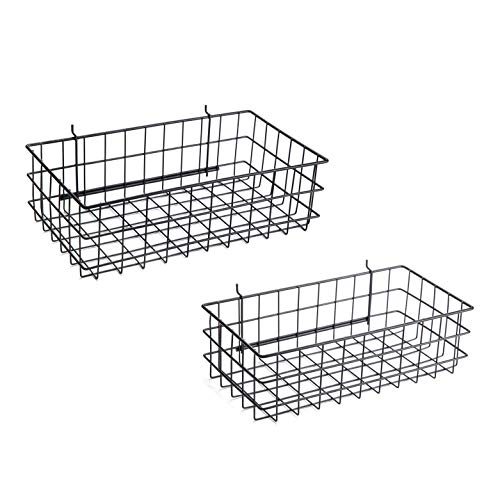Pegboard Basket Set of 2 - XLarge + Large Size Basket, Black - Hooks to Any Peg Board - Organize Tools, Workbench, Accessories, Garage Storage - Wall Organizer Attachments