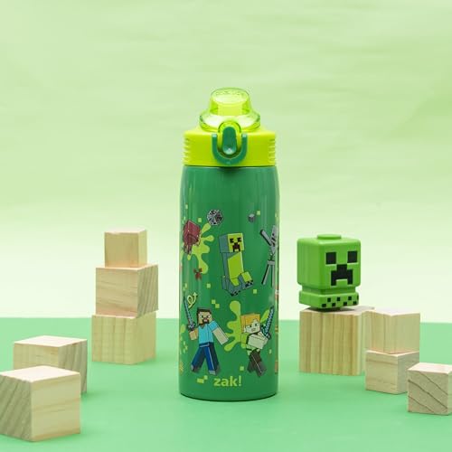 Zak Designs Minecraft Kids Water Bottle for School or Travel, 19oz Stainless Steel Water Bottle with Straw, Handle, and Leak-Proof, Pop-Up Spout Cover (Steve, Alex, Mobs) by Zak Designs - Image 3
