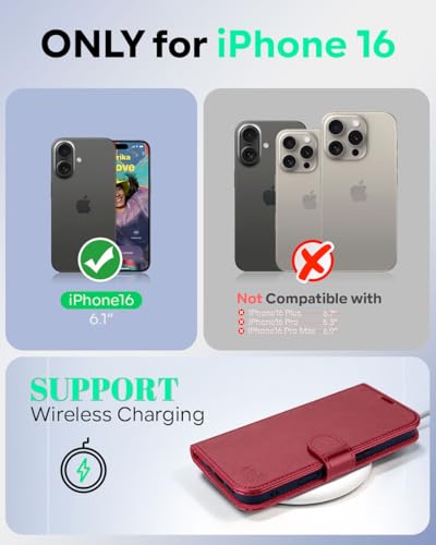 OCASE for iPhone 16 Case, PU Leather Wallet, Magnetic Flip Folio Cover with RFID Blocking, Card Holders, Shockproof TPU - Image 2