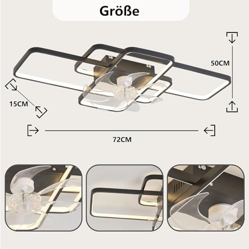 Ventilateur de plafond LED 80W noir de 72cm avec éclairage variable et télécommande