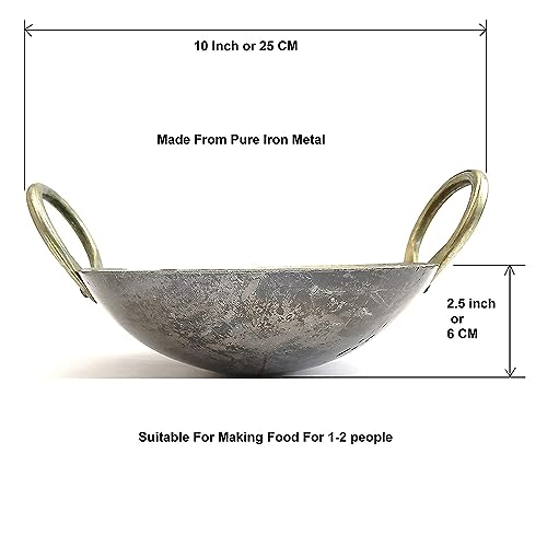 Image of Kadhai (Small-625 ml, Dia-19 cm, Grey) Cooking and Deep Frying Rustic Iron