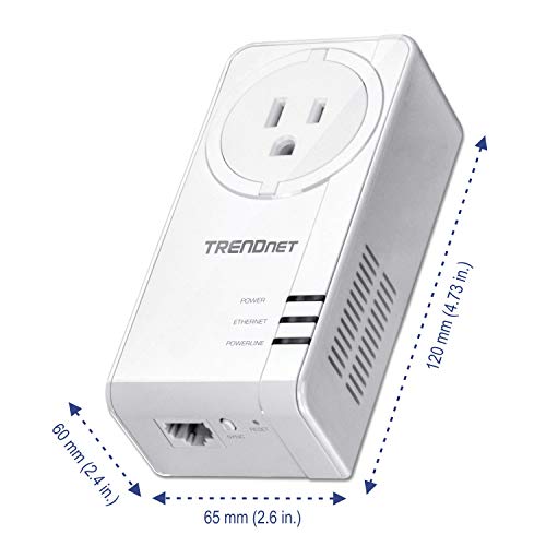 Image of TRENDnet Powerline 1300 AV2 Adapter with Built-in Outlet, Gigabit Port, IEEE 1905.1 & IEEE 1901, Range Up to 300m (984 ft.), TPL-423E, White