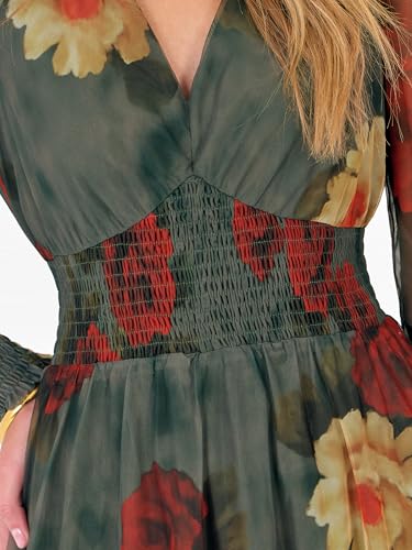 ANRABESS Women's Floral Maxi Dress 2025 Fall V Neck Puff Long Sleeve Flowy Casual Wedding Guest Tee Party Tulle Dresses2