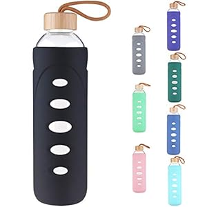 DEARRAY Sport Borosilicaat glas waterfles met beschermende siliconen hoes en unieke bamboe deksel 400ml / 1000ml