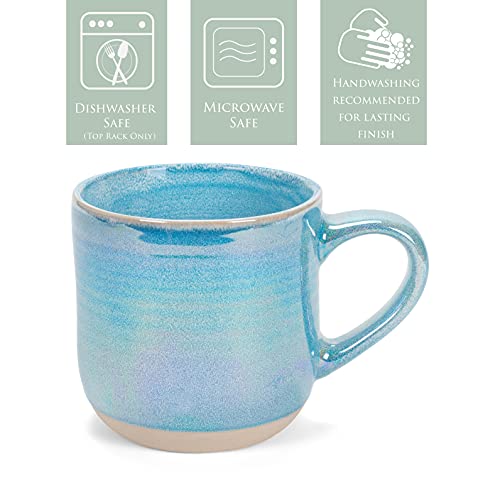 Elanze Designs Glossy Reactive Glaze Large 17 Fluid Ounce Everyday Kitchen Food Grade Ceramic Stoneware Coffee Mug Cup with Comfort Curved Handles, Set of 4, Blue - Image 4