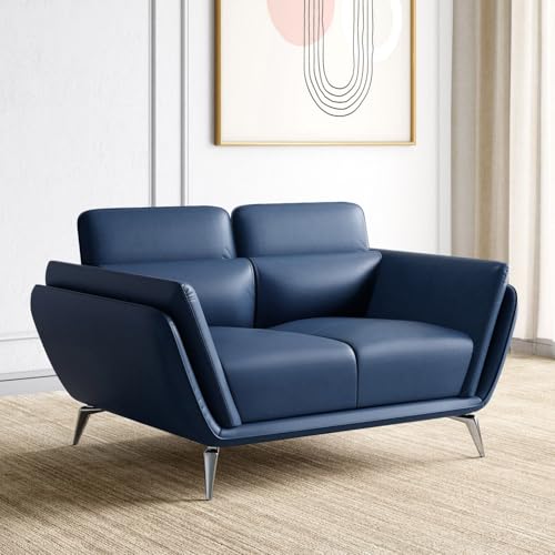 Image of LEGACY OF COMFORT Marcello Faux Leather 2-Seater Sofa - Elegant Seating Solution for Living Rooms, Hotels, and Offices (Blue)