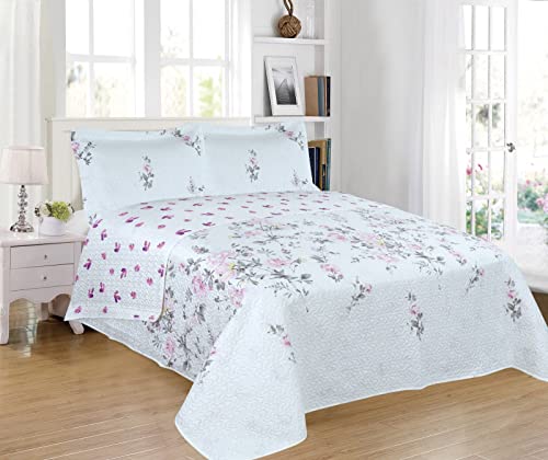 H HANSEL HOME Couvre Lit 2 Personnes 250x260cm Imprimée 100% Microfibre Extra Douce avec 2 Housses de Coussin 50x70cm,Boutis Couvre Lit pour Le Printemps et l'Été - Fleurs Roses