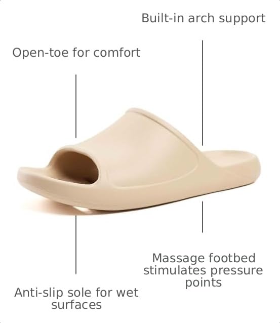 Image of Arch Support Shower Shoes for Women and Men Quick Drying with Drain Holes Slide Sandals Soft Cushioned Anti-Slip Pool Slides Comfort Bathroom Shower Slides