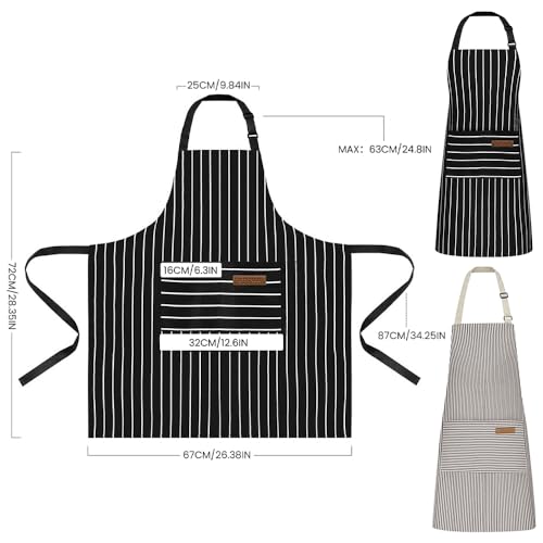 2 Pezzi Grembiule da Cucina Chef, Grembiule da Ristorante BBQ Bar, Regolabile Grembiuli con Tasche Chef di Cucina, Anti-fouling Gembiule Cucina Uomo Donna (Nero, Marrone) - immagine 3
