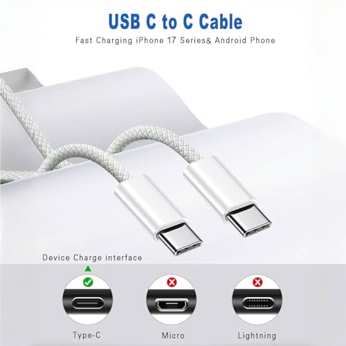 Image of iPhone 17 Charger Fast Charging,iPhone USB C Fast Charger & 3FT Type C USBC to C Woven Cable Cord for Apple iPhone 17e /17 /17 Pro Max /17 Pro /Air /16 Pro Max /16 Plus /15,iPad Pro /Air /Mini,iPad 11th /A16