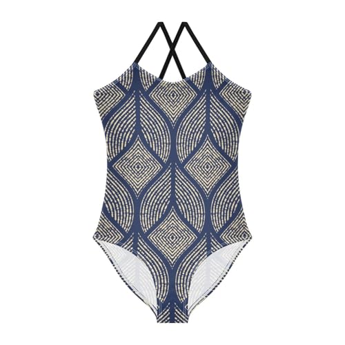 Dark Blue Abstract Girl's Swimsuit 1 Piecing Kids Bathing Suit Girl Toddler Swim Suit for Girls
