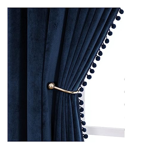 Image of Amazon Brand - Umi Velvet Eyelet Door Curtains with pom pom Lace for Living Room Bedroom Kitchen 1 pc Pack in Blue Color (Windows - 4 feet x 6 feet)