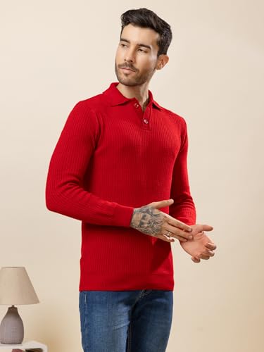 Image of TYSORT Men's Knitted Polo Sweater Casual Full Sleeve Pullover Sweater with Button Collar